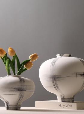 现代简约手绘墨笔刷水饰花瓶客厅创JOC插花花器意样板房装软装摆