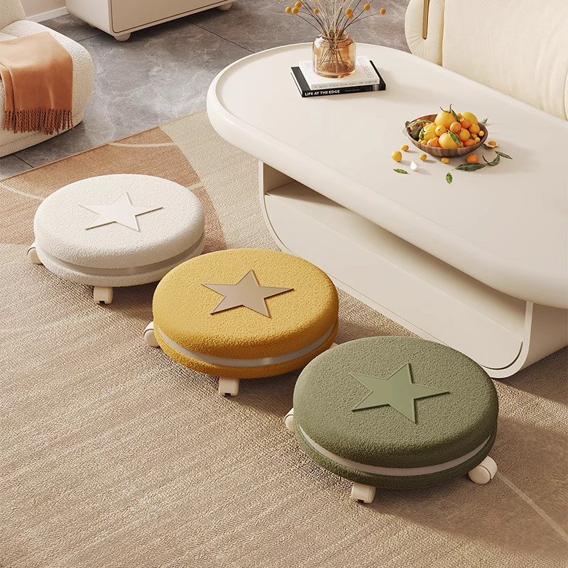 小凳子家用矮凳滑轮靠背矮凳万向轮奶G油风儿童椅美缝凳静音滑滑