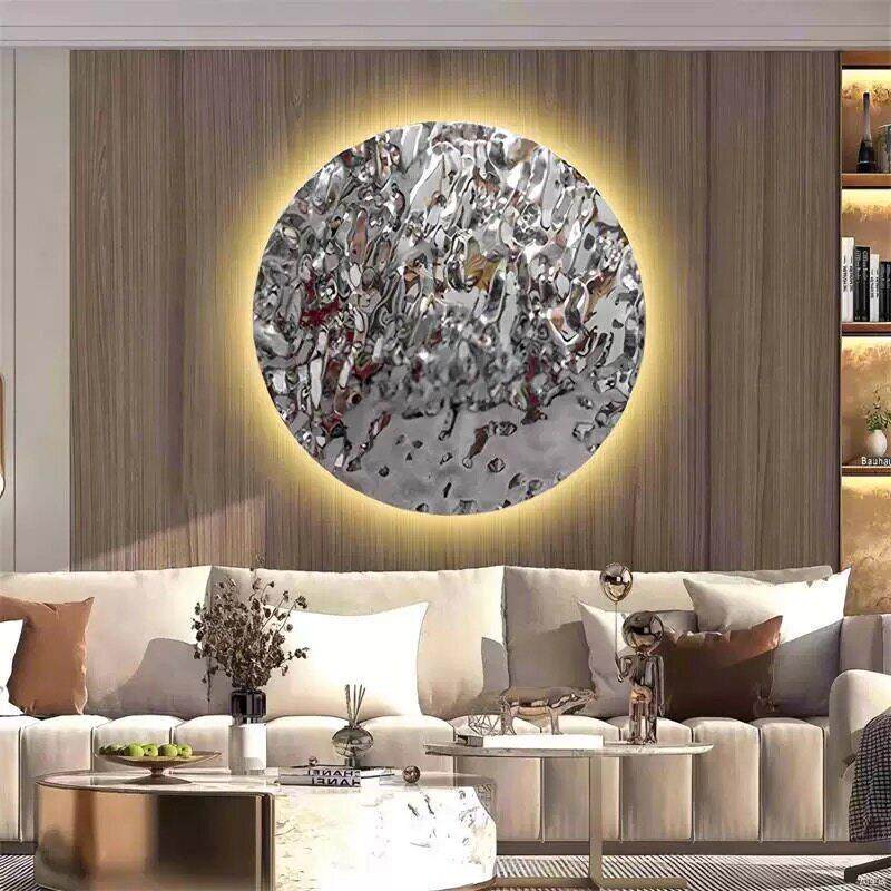 不锈钢水波纹墙面挂件客厅背景墙圆形壁挂金属轻奢艺术装饰画壁饰
