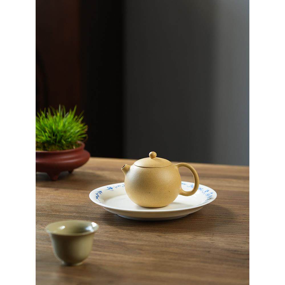 宜兴纯手工紫泥壶原矿本山绿泥圆月西石素描茶壶茶具家庭礼品小壶