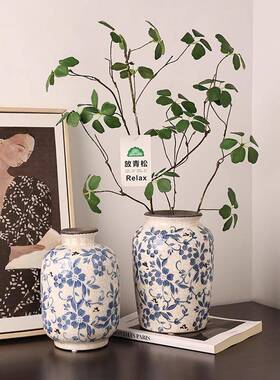 汉美感复KGO古中贝式冰裂纹青花瓷陶瓷花瓶高级家居水装饰培花瓶