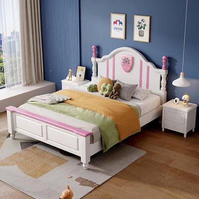 美式木现代儿童床简约实木1.床2米男孩1.m女5孩公人主白色VGX单床