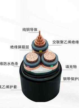 高压缆YJV2210KV电8.7/150KV3*35/5/7102370/95/120平方铜芯高压