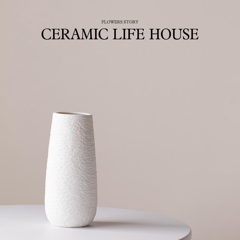 陶瓷花瓶插白花摆件高级CEQ感众客厅餐桌家小居装饰花瓶陶色瓷花