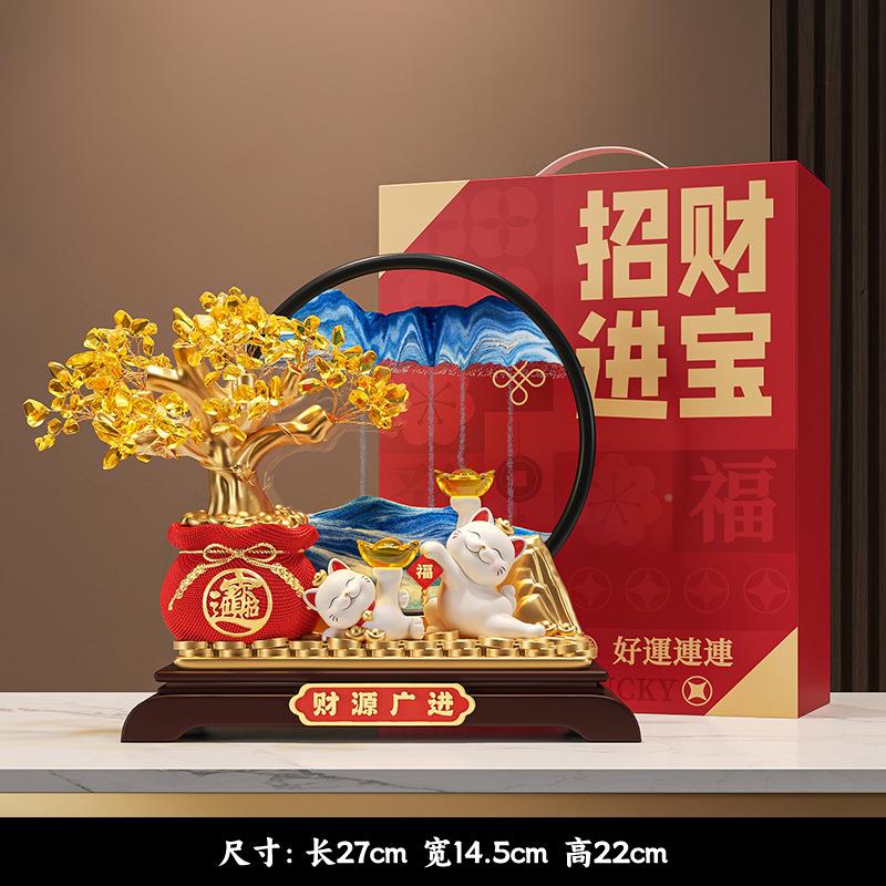 财广进发财树招财猫流沙画摆厅店铺收源件银TWQ台高档装饰品乔客