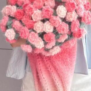 织长绒棉花束毯子材料包渐变尔色丁达七星毯RED手diy编玫瑰工花毯