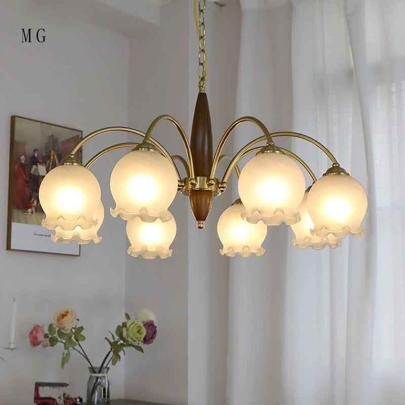 式复古奶油风184吊灯花朵网氛围灯玻璃客法厅大气餐厅书房卧室灯
