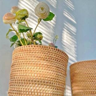 越南藤中编纸轴收纳桶篓纸871篓式 书房收纳筐放卷画卷桶书画筒字