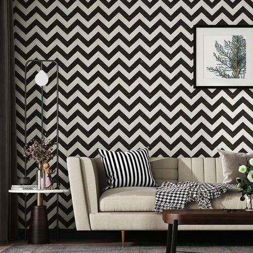 北欧黑白条纹墙纸自视粘几184何波卧室自客厅电浪背景墙壁纸贴简