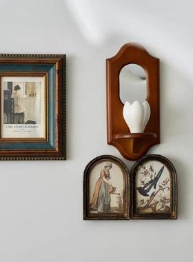 复8J86MJT9古墙面装饰挂件镜品子中古实木新香薰烛台置物架壁挂民