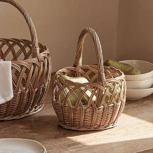 日式 柳编提篮储物筐手野PSP篮蛋水果篮子花篮收餐纳筐藤编收纳鸡