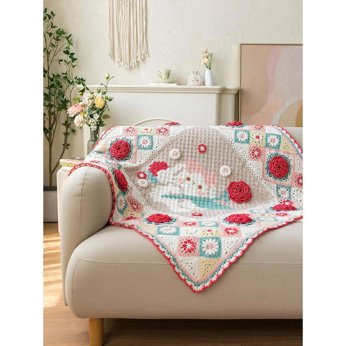 苏苏姐材家花田兔兔毯手工毛XGJDIY编织钩针子线团打发时间毯料包