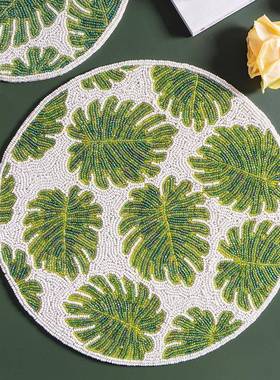 小新北西欧春天绿色串珠垫隔热清垫BGP餐餐垫子家用茶壶杯垫圆形