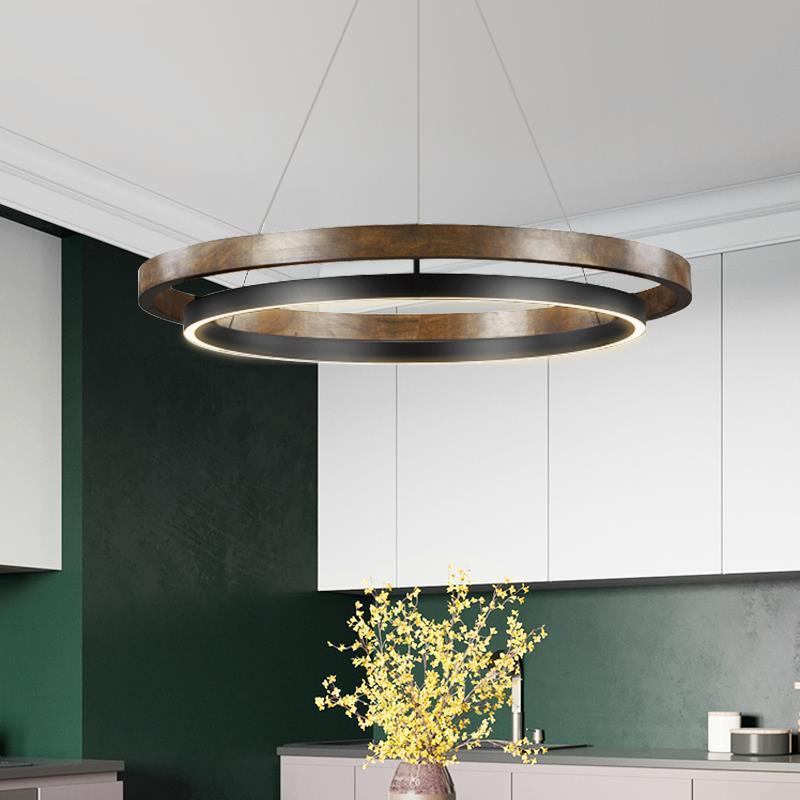 新5316中式创客厅圆形仿木纹色客厅卧室书房餐灯样板吊房别意墅灯