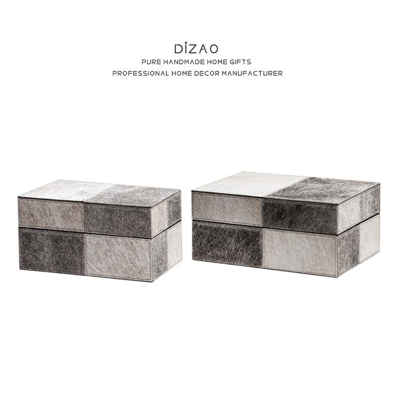 轻摆奢马12毛格软装饰盒样板间收纳盒件卧室床头子妆台饰品盒首木