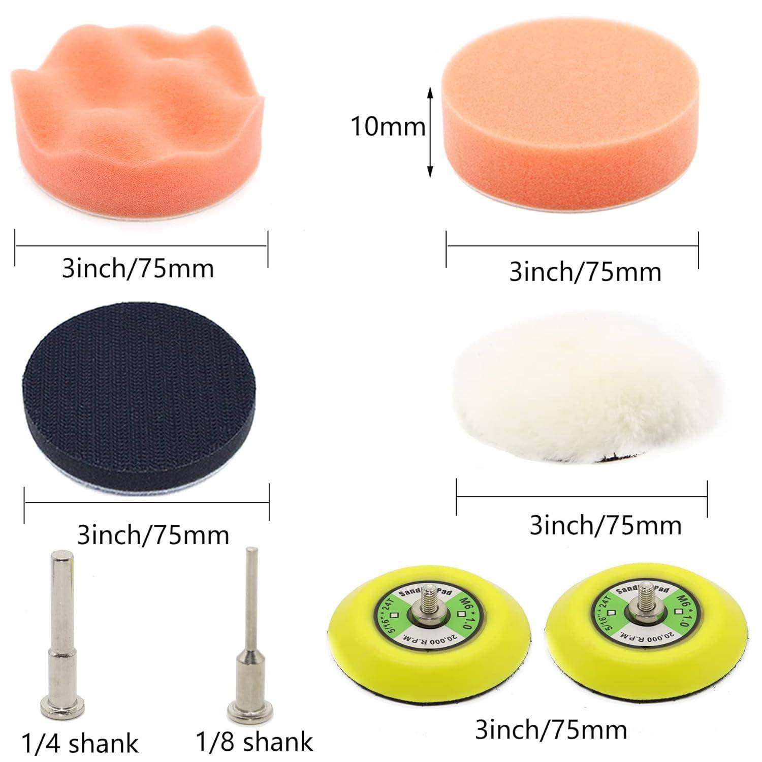 3寸水砂纸18件套碳化硅圆盘耐水磨2植绒KDH砂纸盘含海绵打磨套装