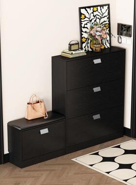 黑色薄鞋柜7c经m极窄入户1门UTG口可座鞋凳小户型超济型玄关柜供