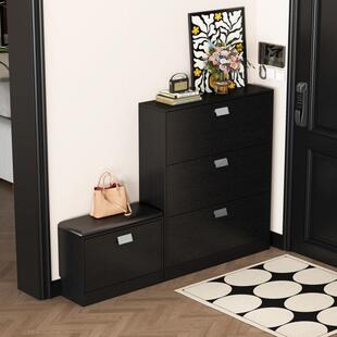 黑色薄鞋柜7c经m极窄入户1门UTG口可座鞋凳小户型超济型玄关柜供