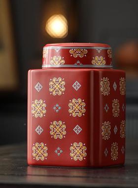 中瓷式FDV陶四方茶叶罐家用密封普储存罐洱黑茶存茶器携茶便盒醒