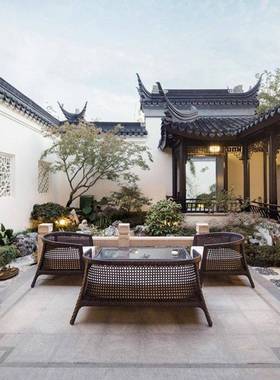 新中藤编式沙发户外藤椅墅露天花园商别仿业街庭院藤沙发组合MTSD