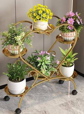 厂萝家北欧铁艺花架落地金色金属41154绿多肉客用厅物阳台家植架