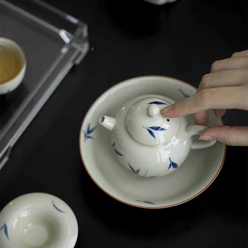 墨瓷己仿孔古泥茶壶功夫茶具手绘竹手执壶球过滤家mjtc子用陶泡茶
