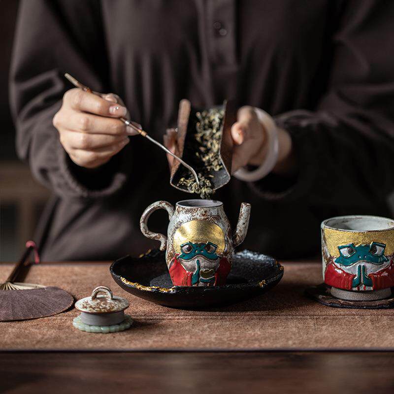 野烧描金聚财壶陈仁慧中壶式手作X2407190陶泡志茶壶侧瓷把手执壶