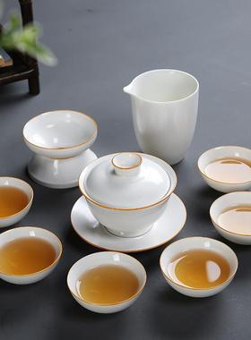 2177推荐整套白瓷亚光盖碗功夫g陶瓷茶套装创意品高档礼具loo特价