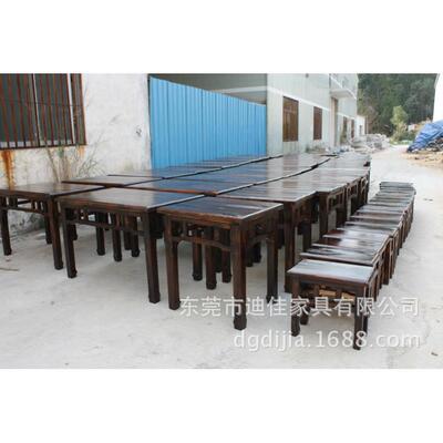 2DJ-TC001020年餐厅桌椅，大碳烧庄木桌椅，具排档农餐厅家饭桌方