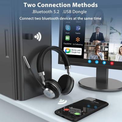 耳新头戴ANC主动降话务机T黑银色B-882M无线居家办BT-882M-公话噪