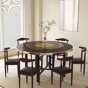 饭加厚985店大圆桌面板带转盘桌家用店酒食堂饭餐桌子可折叠圆形