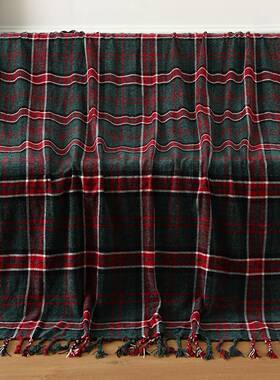 沙发毯薄尼尔空调毯夏格子拼色季户营外睡毯blanke午t露盖拼雪色