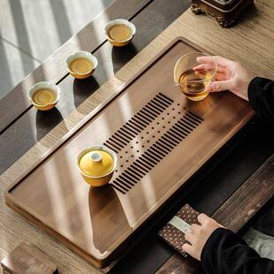 竹制简约功茶盘夫HYE大容量抽屉式储水台两排水用茶茶几茶托盘干
