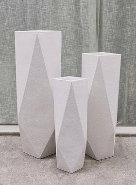 玻璃钢落地大花花瓶喷砂菱形组家JY33088居别墅装酒店大厅会合所