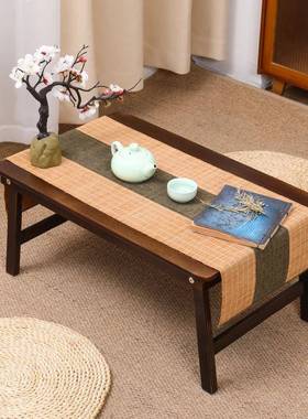 习PSG实木加厚飘窗可折叠炕电桌脑上学床桌客厅中式茶桌卧室多功