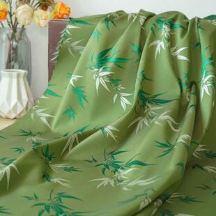 中色国风青绿竹叶包唐装提XL-F8-43花布料清凉感旗袍织马甲di香y