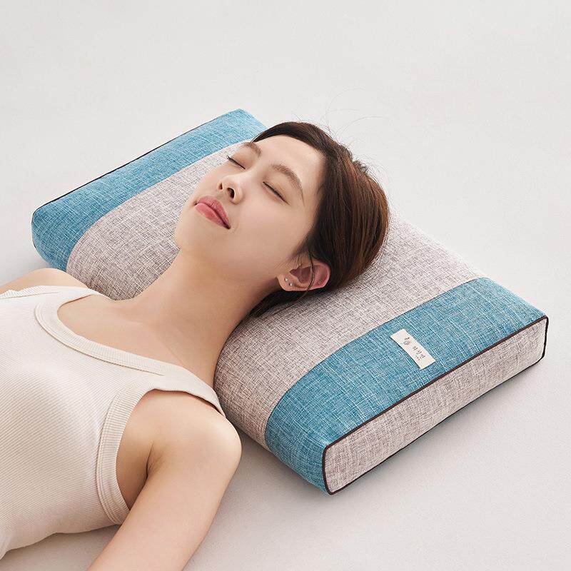 2025新款荞麦竹节麻方枕 枕头枕芯 35*55cm 竹节麻方枕-蓝【一对