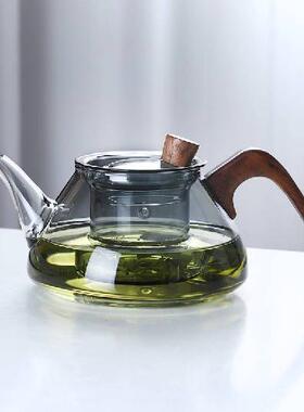 木把透黑色玻璃花茶壶 办公室茶水分类泡茶杯 可电陶炉加热煮茶壶