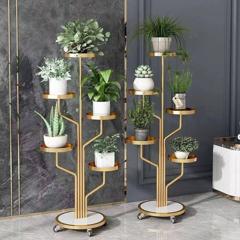 批庭院轻奢花式架客家厅可移动带轮置发物架室内用铁艺花架落地阳