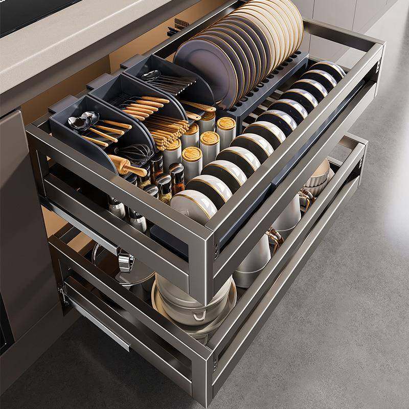 尔483沫奢篮厨房橱柜轻柜不锈钢双层抽屉式碗架收纳拉调味内置橱,家装主材,拉篮,淘宝优惠券,粉丝福利购,淘宝优惠卷