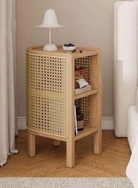 实木藤编床头式柜北i00ns日小边柜置物柜欧收储物柜茶几纳卧室