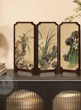 中风F995797M墨竹小屏风桌面摆新中式公室茶桌玄关柜办装饰品件复