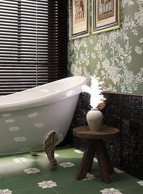 式/复古海风基布瓷砖卫生砖间浮雕花浴室厨房厕法所橄榄绿花墙砖