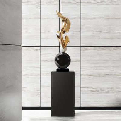 现代轻奢风抽客厅玄EBD艺关几何落地术墅象雕塑别走廊过道装饰摆