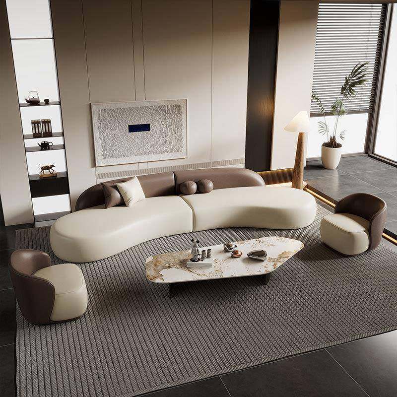意式轻奢猫抓皮弧形沙发小户型现代简约客厅高端极简沙发茶几组合