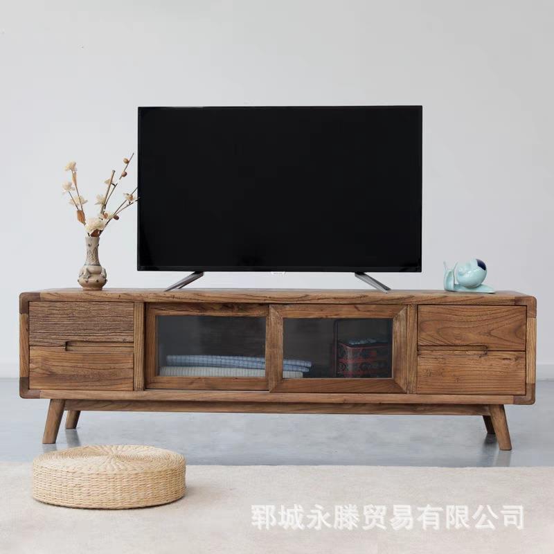 收纳储物柜复古怀旧老榆木电视柜家居客厅落地影视展示柜