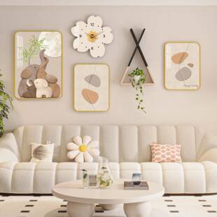 奶油客风装饰画现挂代简约沙发背景3-H墙壁画画花卉厅肌理感