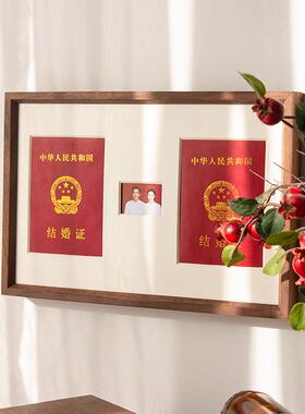 相摆台实简约木黑胡桃创意结Y榫卯301婚证件照6收藏框寸框8寸登记