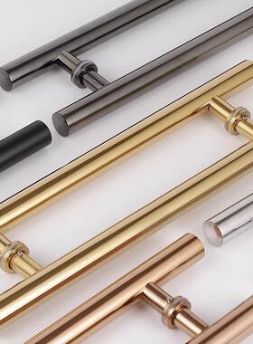 玻门方形手不钢黑钛璃金玫拉瑰灰锈白色有框推拉门把手大拉手DJN