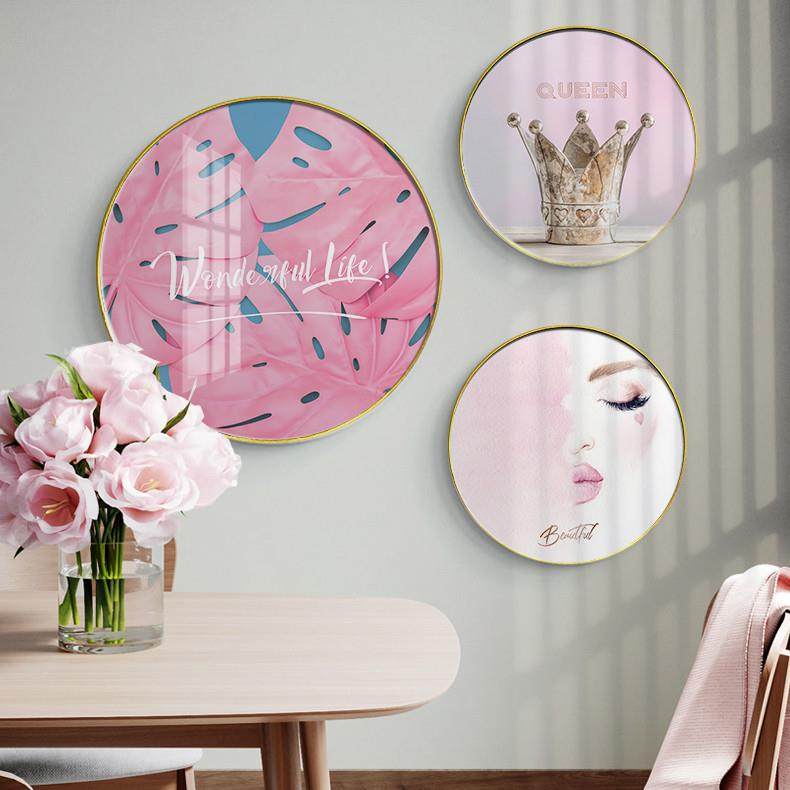 in风北欧客厅装饰画约奢圆形简现代简s餐厅HTL-378挂画沙发背景墙